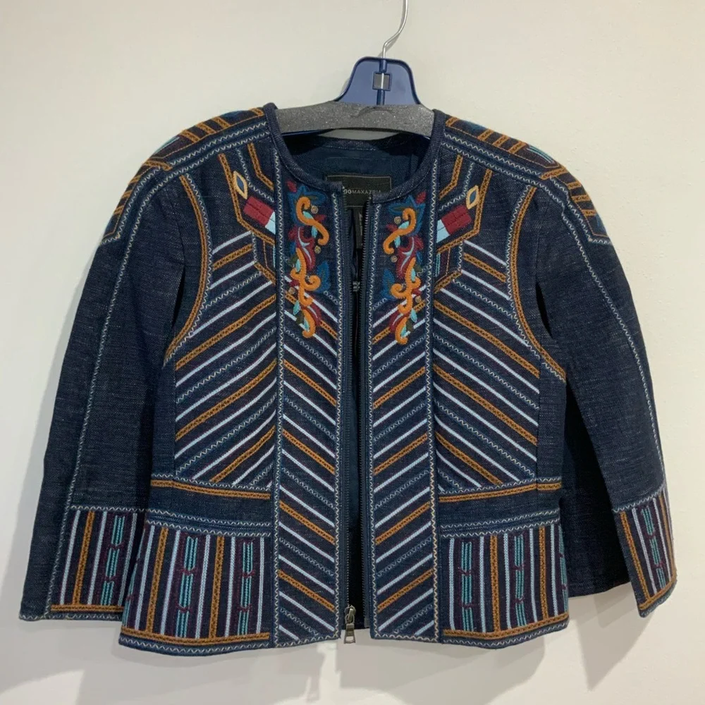 BCBG Max Azria  Embroidered Cropped Denim Cape - Picture 6 of 6